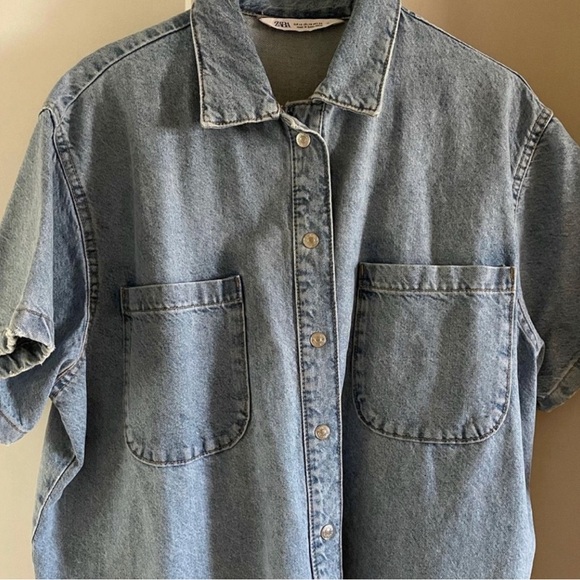 Zara - Jean Oversized button up shirt - T-shirt - overshirt - shacket - Raw hem - Picture 3 of 4